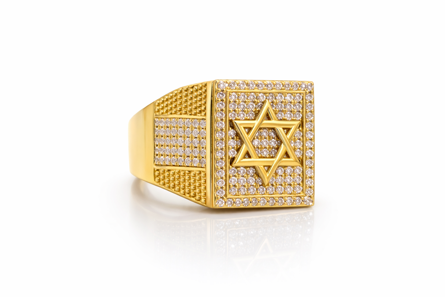 14KT CZ BACKGROUND STAR OF DAVID RING Size 10 Weigth 8.5GR