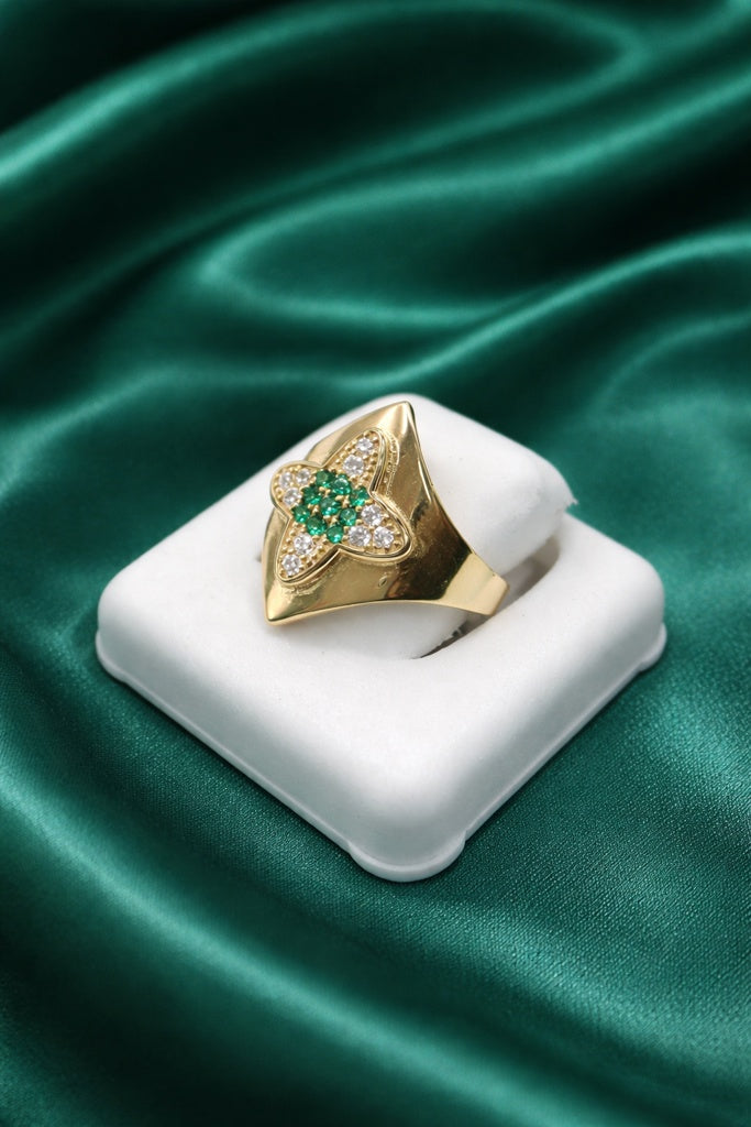 10KT GREEN CZ FLOWER CENTER DETAIL MODERN Size 7 Weigth 2.5GR