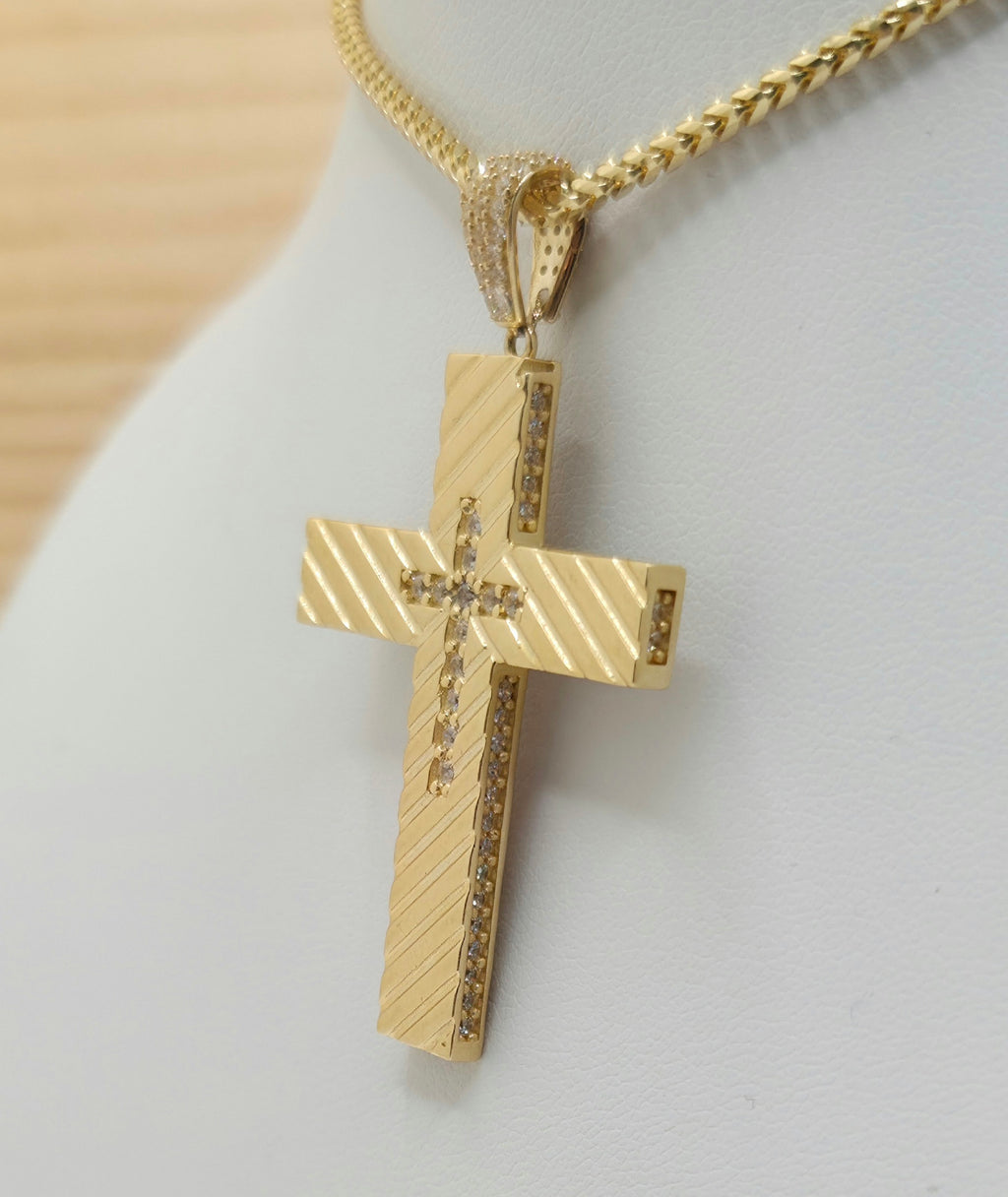 14KT DIAGONAL CUT CZ CROSS PENDANT Weight 6.8GR
