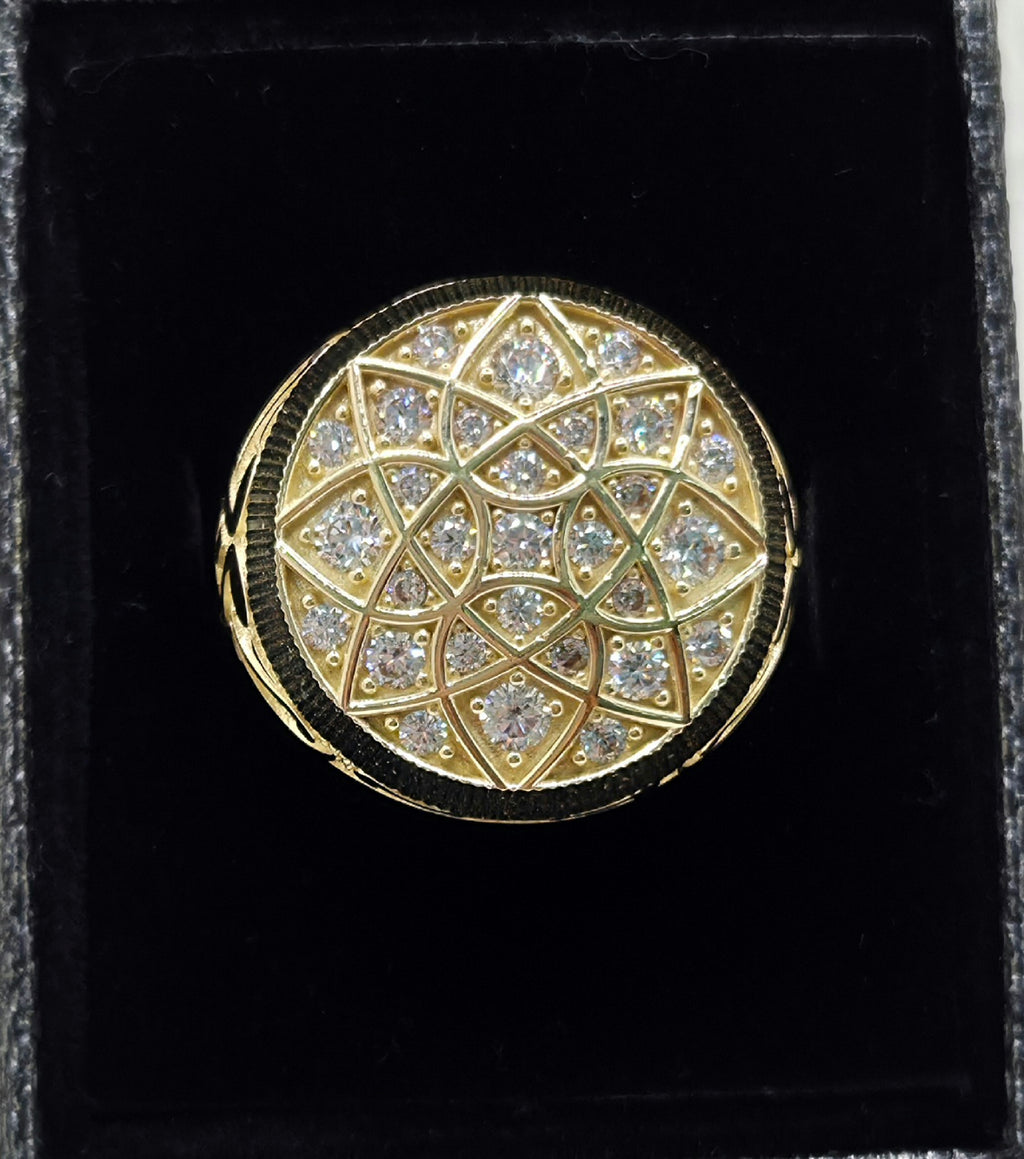 10KT ROUND ROSSETTA MEN'S RING Size 11 Weight 12.1GR
