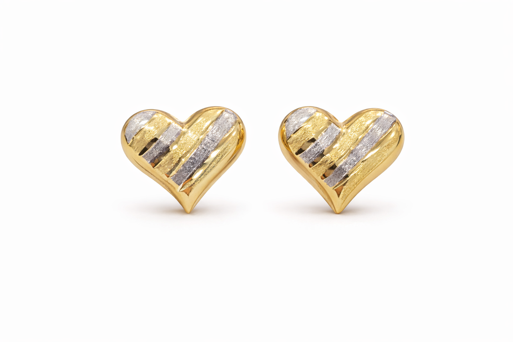 10KT TWO TONE HEART EARRINGS Size SMALL Weigth 1.6GR