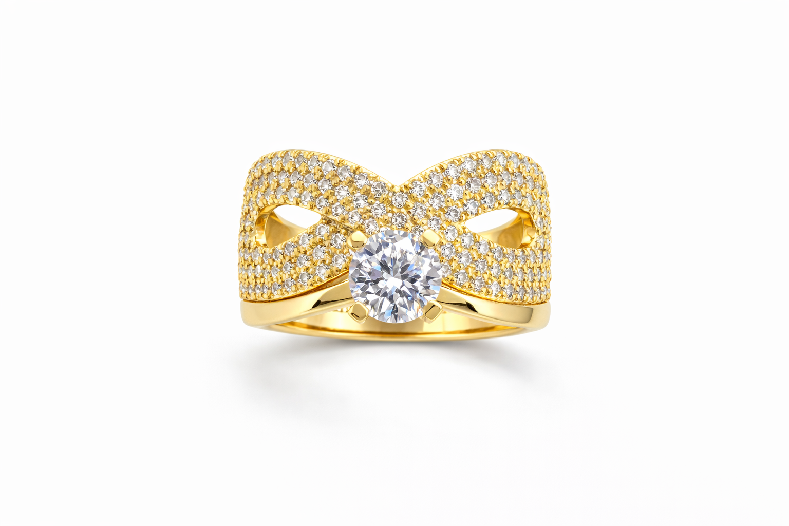 14KT CZ INFINITY DESIGN TWO IN ONW ENGAGEMENT RING Size 8 Weigth 4.2GR