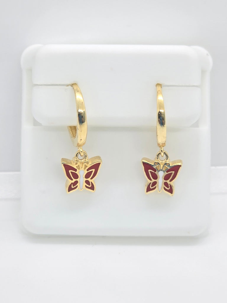 10KT RED BUTTERFLY HOOP EARRINGS