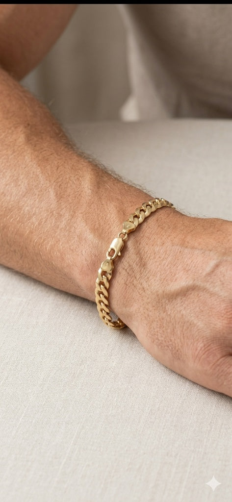 14KT SOLID CUBAN CURB FLAT BRACELET Size 7.5MM 8.5IN Weigth 13.20GRS