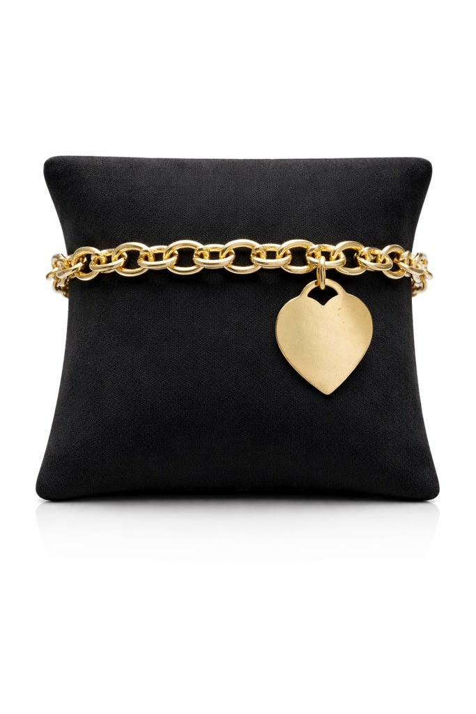 14KT SPECIAL OFEFR ROLO BRACELET  WITH HEART DANGLINGSize 7.5INCH  Weigth 7.9GR