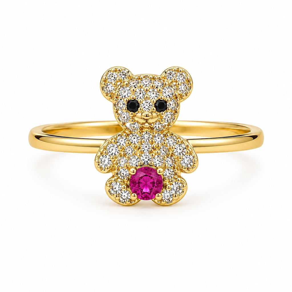 10KT PINK BEAR RING Size 7-8 Weigth 1.4GR