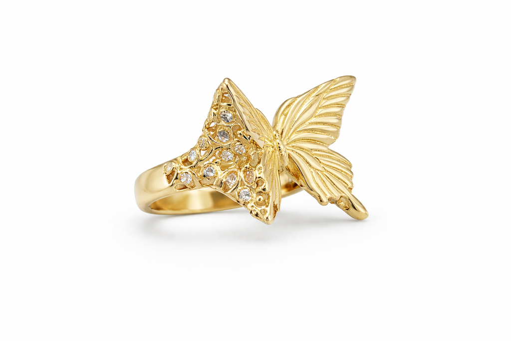 14KT BIG PUFFY BUTTERFLY RING Size 8 Weigth 5.3GRS