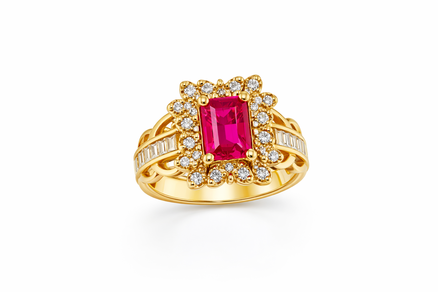10KT ELEGANT RED SQUARE STONE RING Size 8 Weight 3.6GR