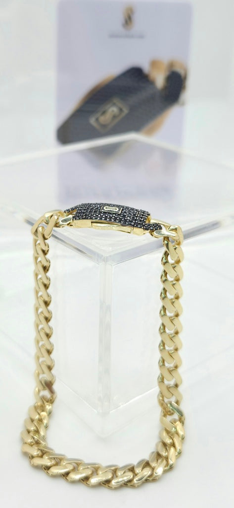 10KT CERTIFIED MONACO BRACELET BLACK CZ CLOSURE Size 7INCH 6.5MM Weight 6.5GR