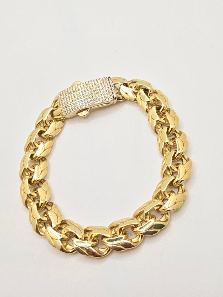 10KT CHINO LINK BRACELET WITH ZIRCONIA CLOSURE Size 8.5INCH 12.5MM Weight 24.6GR