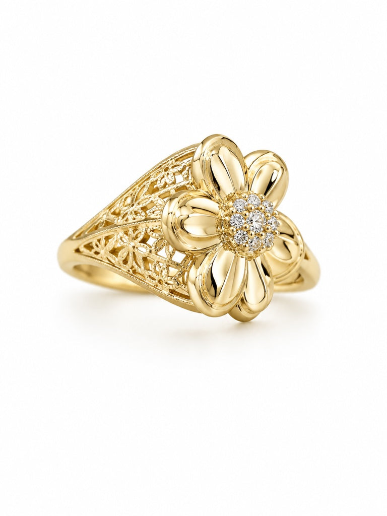 10K PUFFY FLOWER RING Size 8