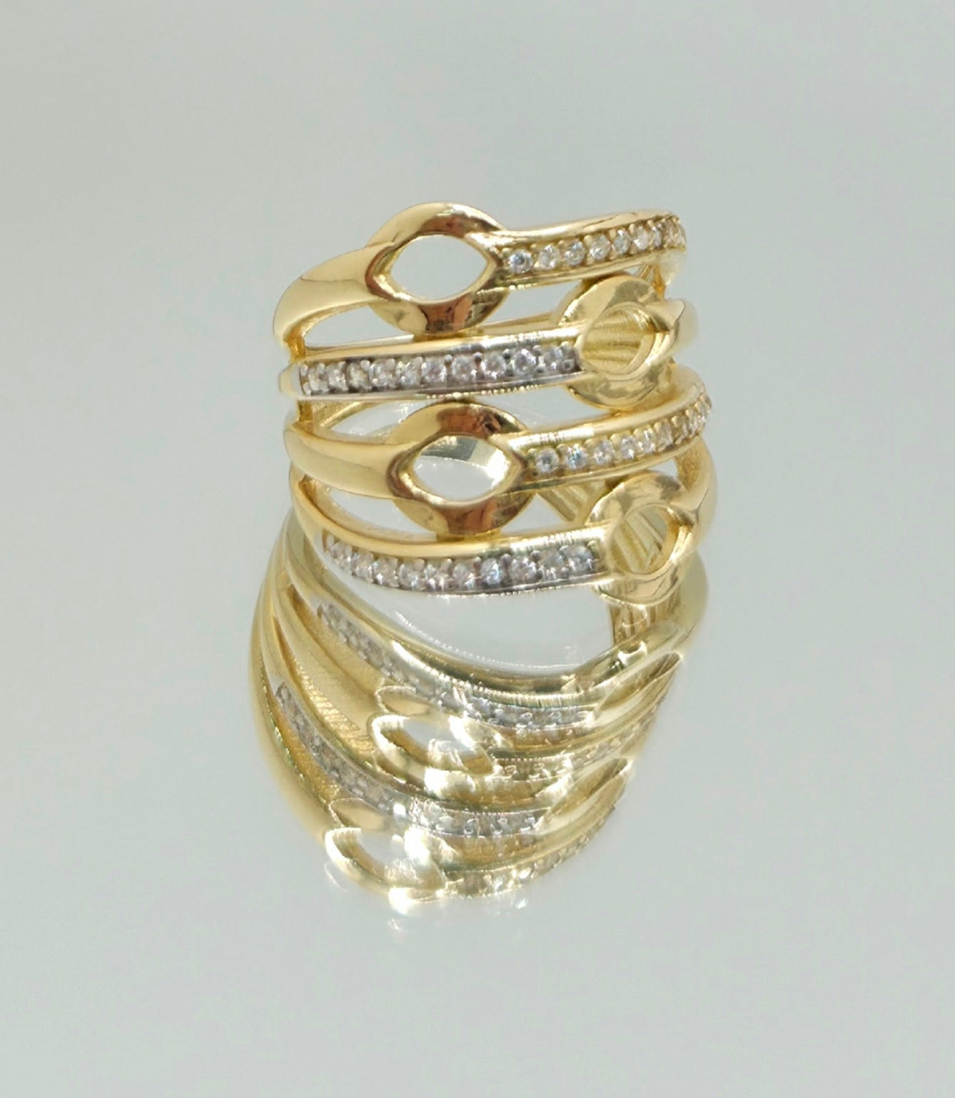 14KT ELEGANT CZ CHAIN RING Size 7 Weight 5GR