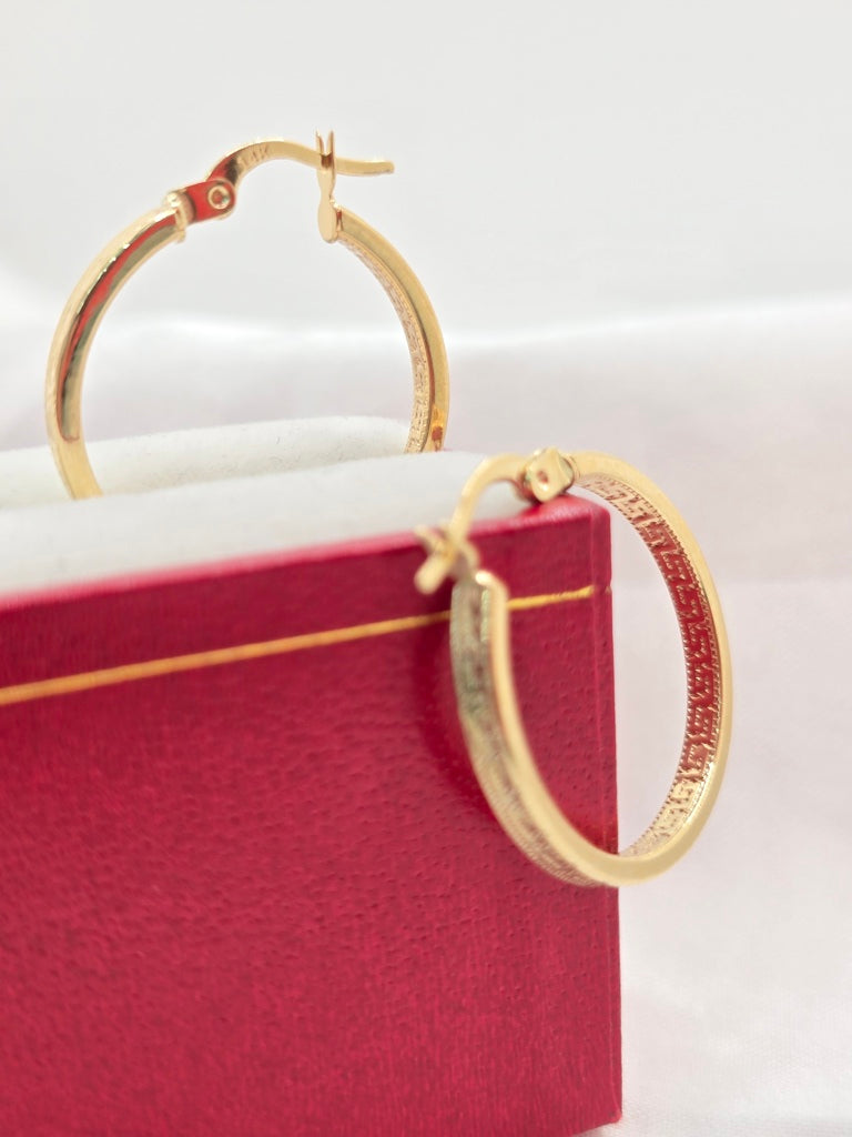 14KT GREEK DESING STRAIGHT EDGE HOOPS EARRINGS Size 3 2.5MM Weight 1.7GR