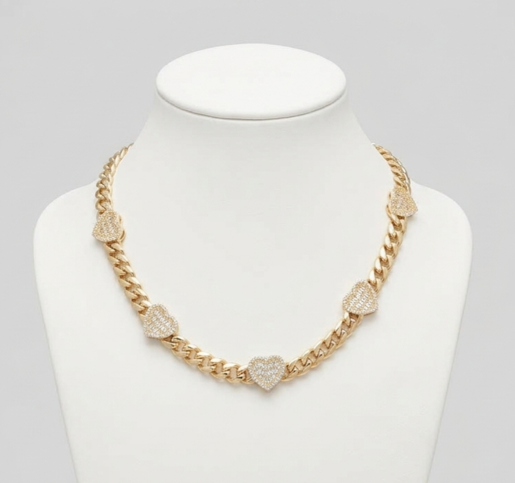 14KT HEARTS NECKLACE WOMAN Size 18INCH 7.5MM Weight 27GR