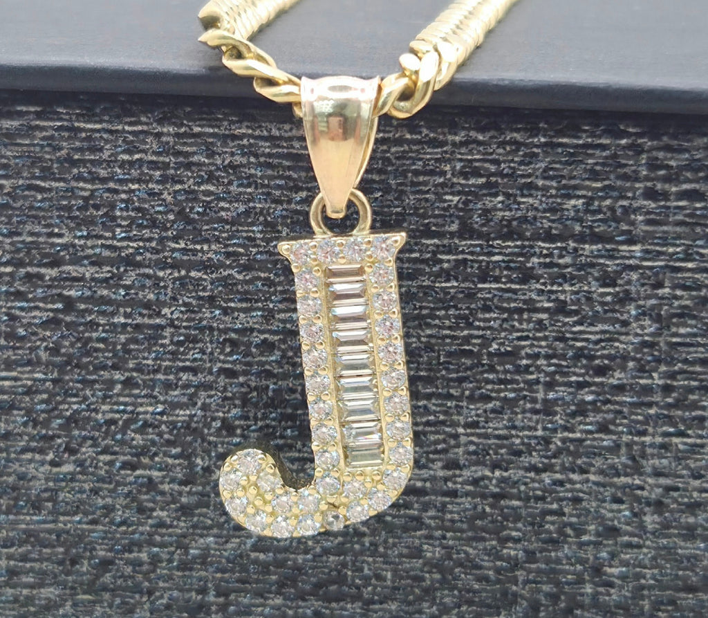 14KT cz letter J pendant Size 11.5x17.7mm Weight 2.1 grs