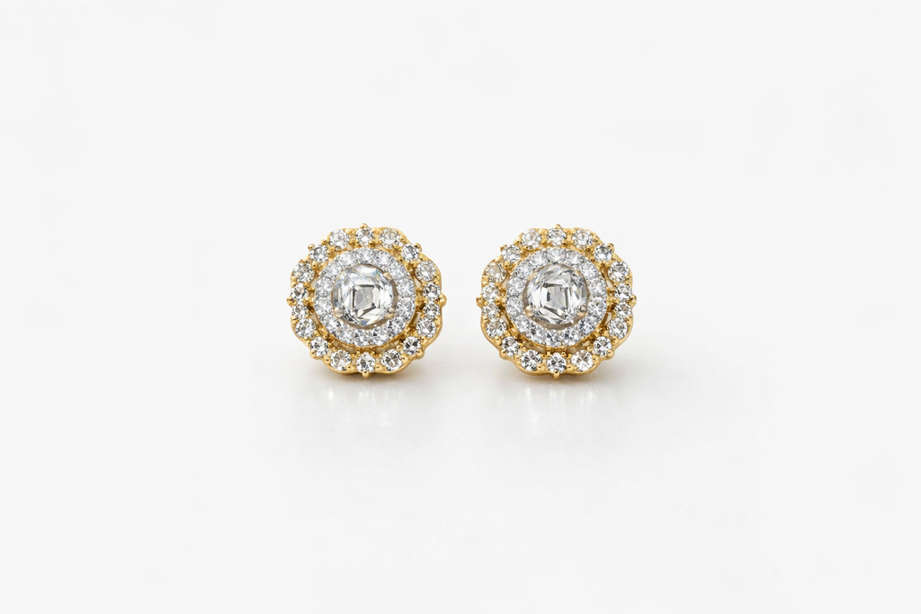 14KT ELEGANT FLOWER DESIGN NATURALS DIAMOND EARRINGS