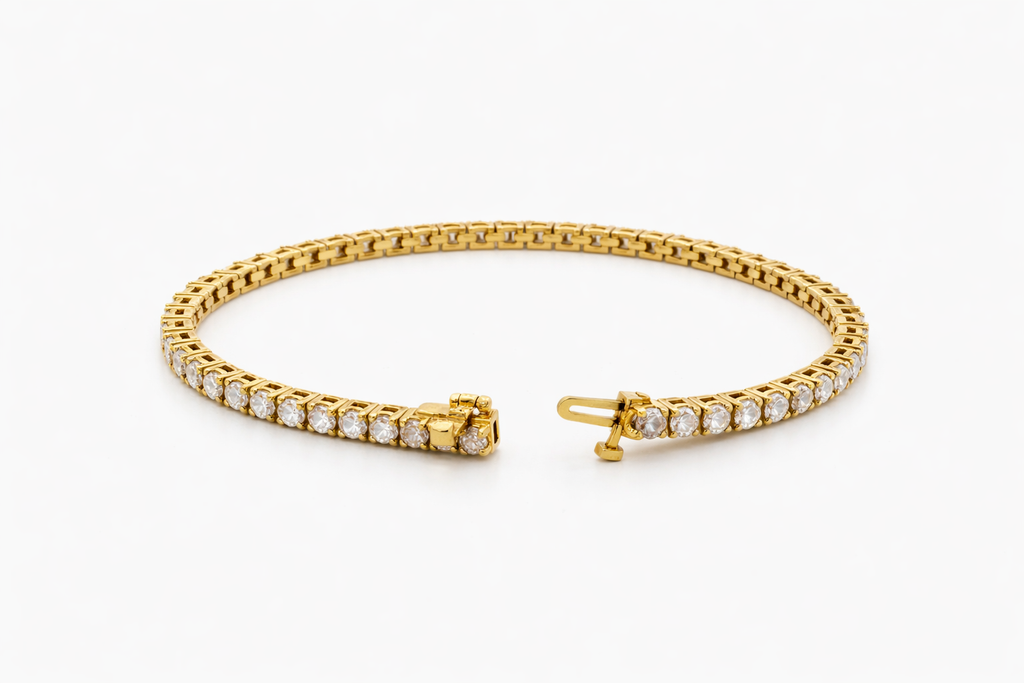 10KT YELLOW GOLD DIAMOND TENNIS BRACELET Size 3MM 7IN Weigth 12.1 GRS