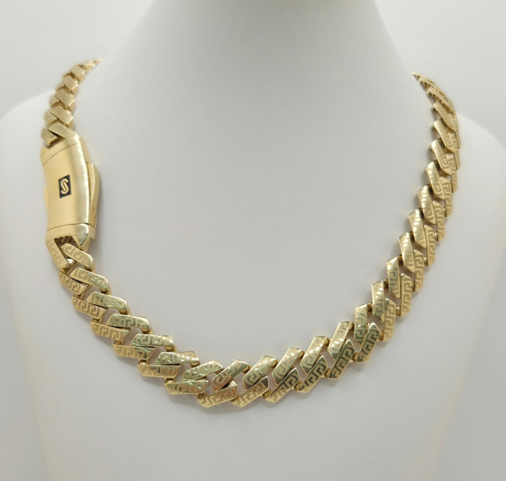 10KT CERTIFIED PLAIN MONACO EDGE CHAIN GREEK DETAIL Size 24INCH 9.5MM Weight 41GR