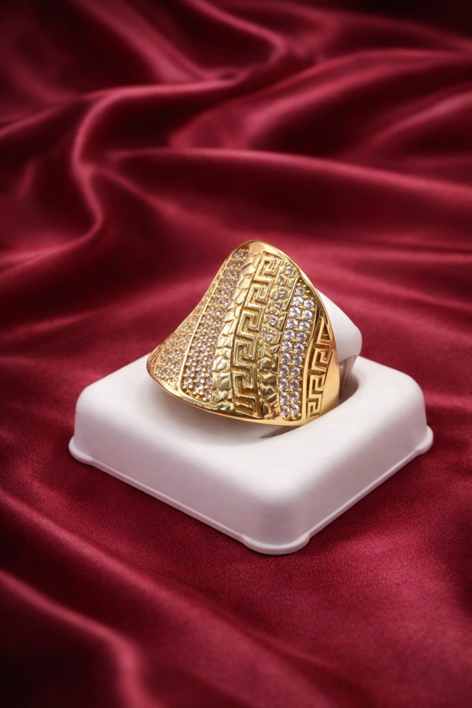10KT CZ GREEK AND NUGGETS DETAILS WOMAN'S RING Size 8 Weigth 4GR