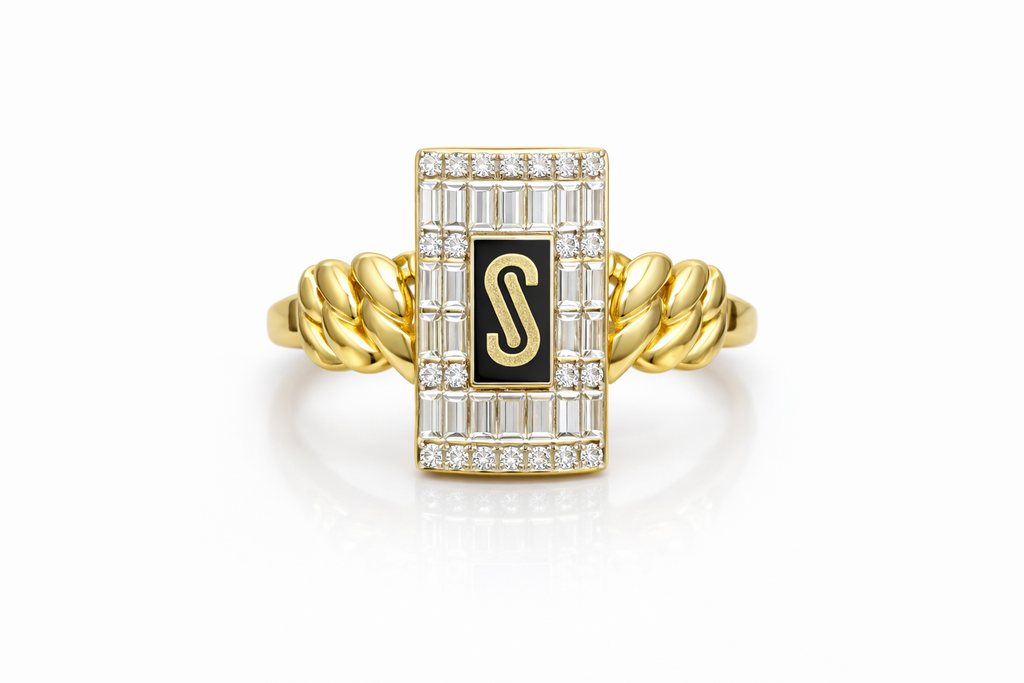 10KT BAGUETTE MONACO CERTIFIED WOMAN'S RING Size 7-8 Weigth 2.9GR