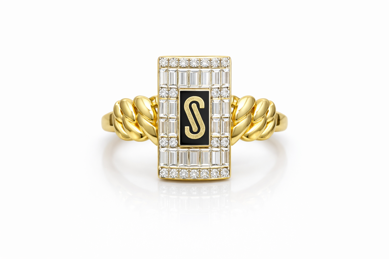 10KT BAGUETTE MONACO CERTIFIED WOMAN'S RING Size 7-8 Weigth 2.9GR