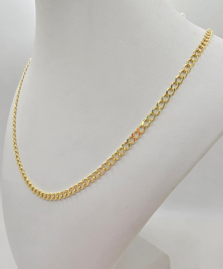 10KT HOLLOW CUBAN CURB FLAT CHAIN Size 16INCH 3.5MM Weight 3.9GR