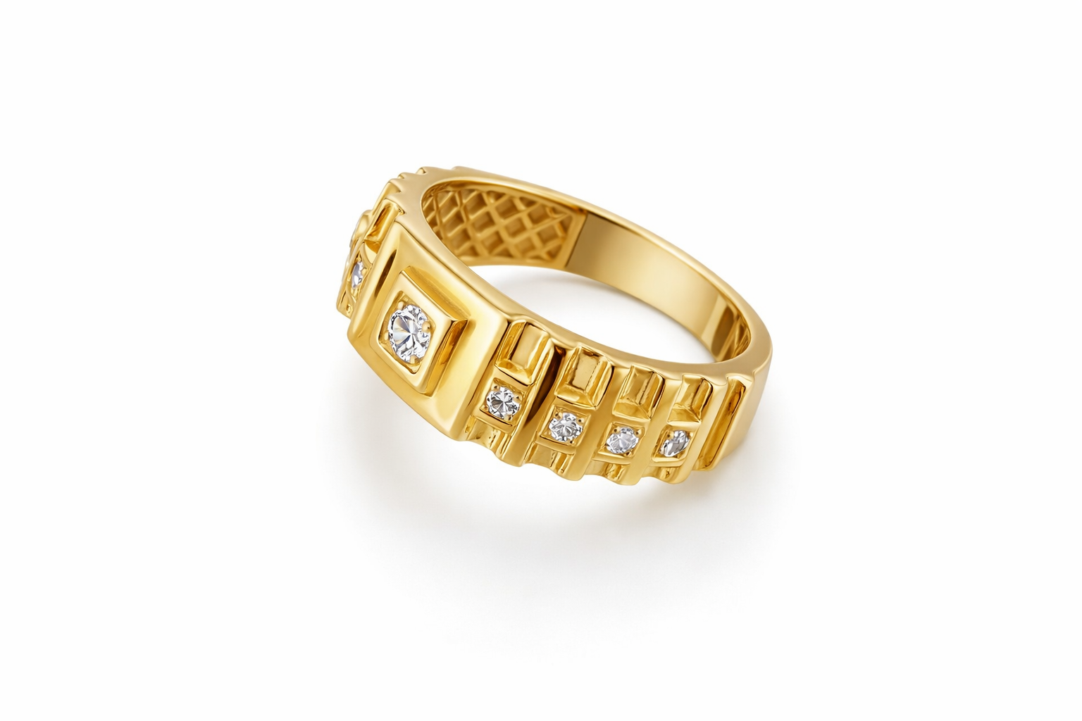 14KT MODERN STONE DETAILS SQUARE DESIGN MAN'S RING Size 9 Weigth 3.7GR