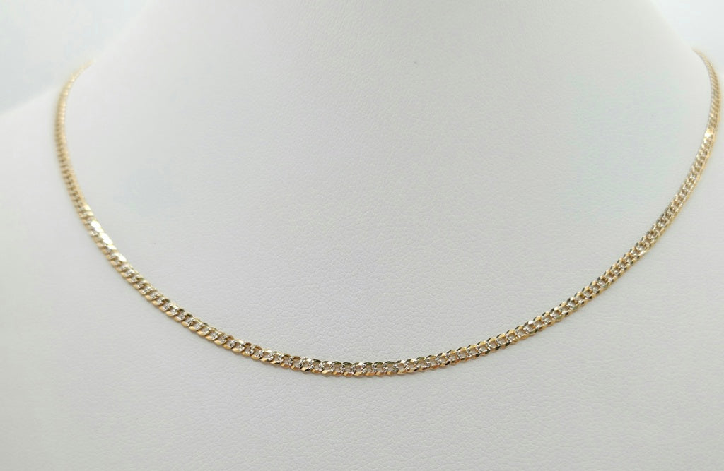 10KT TWO TONE CUBAN CURB FLAT CHAIN 20INCH 2.5MM