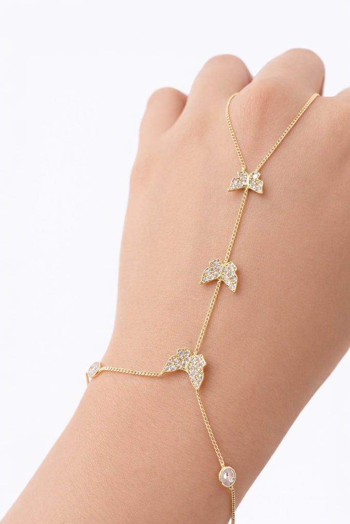 10KT BUTTERFLY HAND CHAIN BRACELET AND RING Size  Weigth 3.30GRS