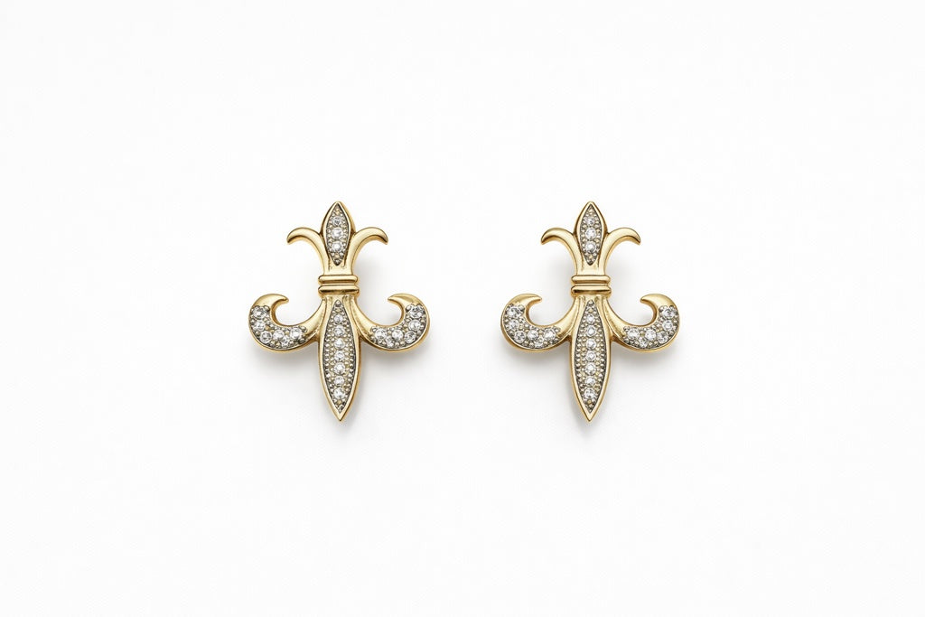 10KT FLEUR DE LIS DIAMOND EARRINGS Size 0.10CT
