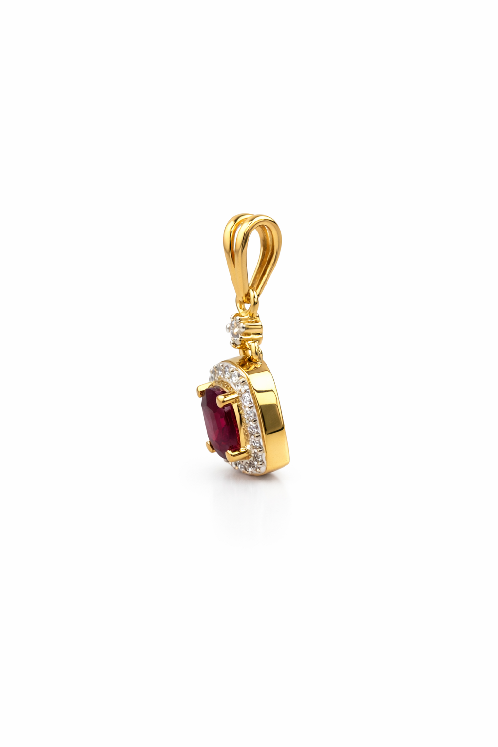 14KT NATURAL DIAMOND AROUND SQUARE LAB RUBI PENDANT Size 0.85CT/0.85GM