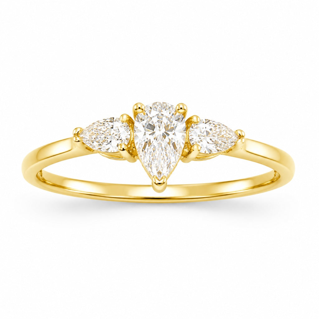 14KT LAB GROWN DIAMOND 3 PEAR CHAPE STONE RING Size 7
