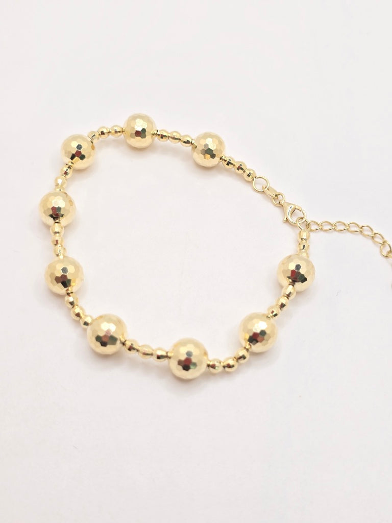 10KT YELLOW GOLD LARGE BEAD ROUND CUT BRACELET Size 8INCH Weight 7.9GR
