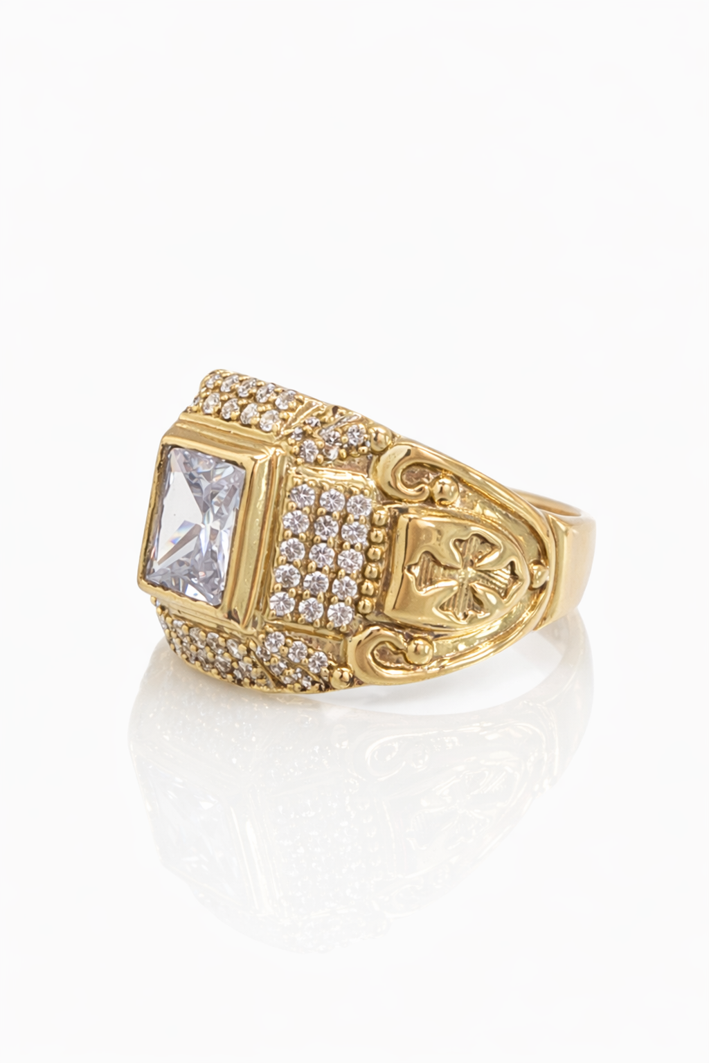 10KT SQUARE WHITE STONE CZ DETAIL RING Weight 7.1GR