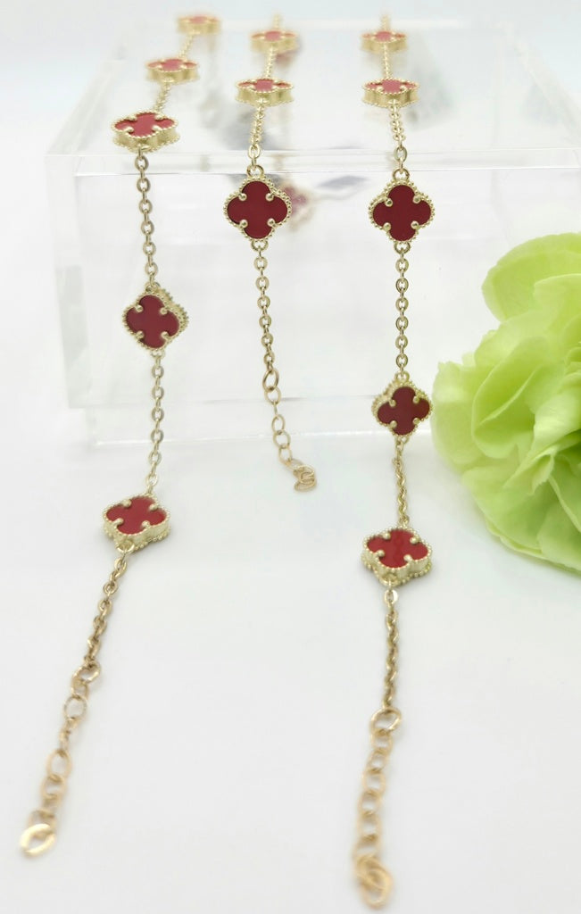10KT SMALL RED CLOVER BRACELET Size 7.5INCH Weight 2.7GR