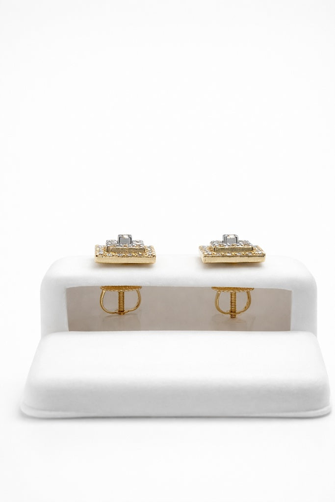 14KT SQUARE 3D DESIGN NATURAL DIAMOND EARRINGS