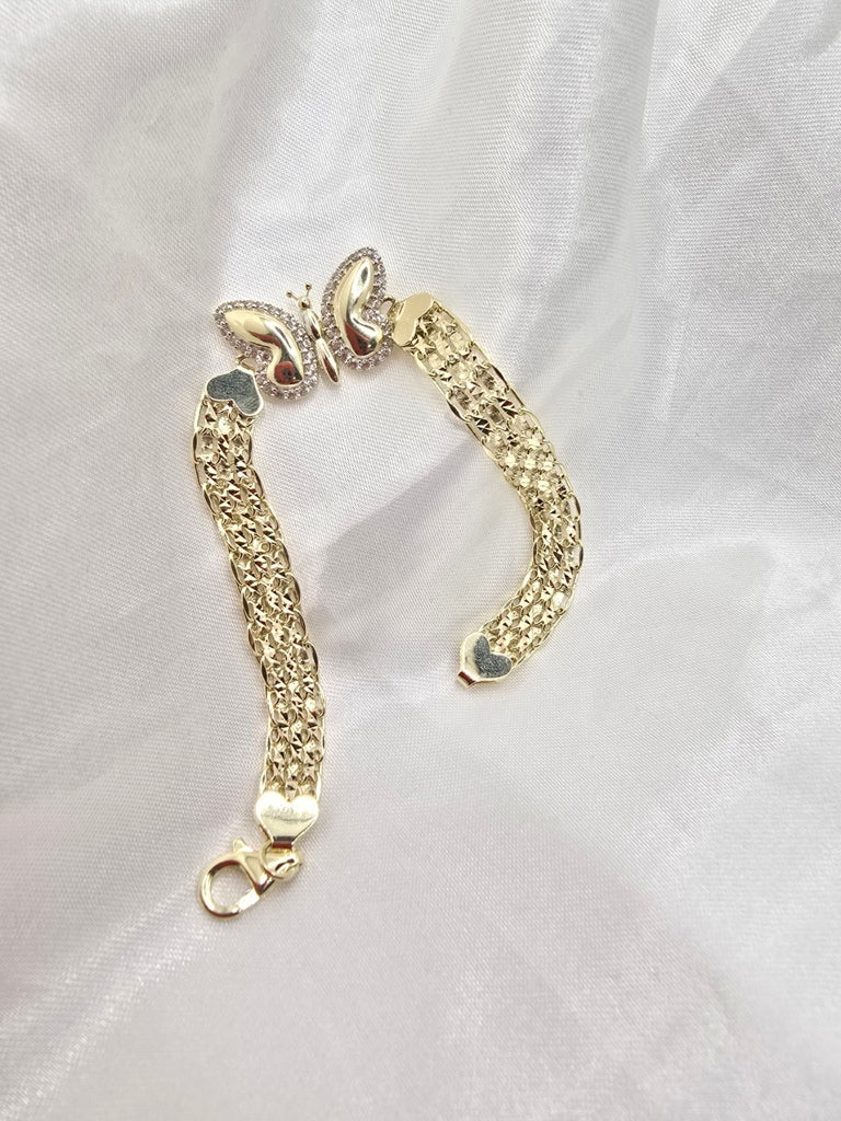 10KT LARGE BUTTERFLY BISMARK LINK BRACELET Size 7.5INCH 7MM Weight 8.2GR