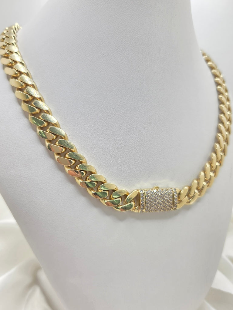 10KT SOLID MIAMI CUBAN CHAIN CZ LOCK Size 26INCH 10MM Weight 152.8GR