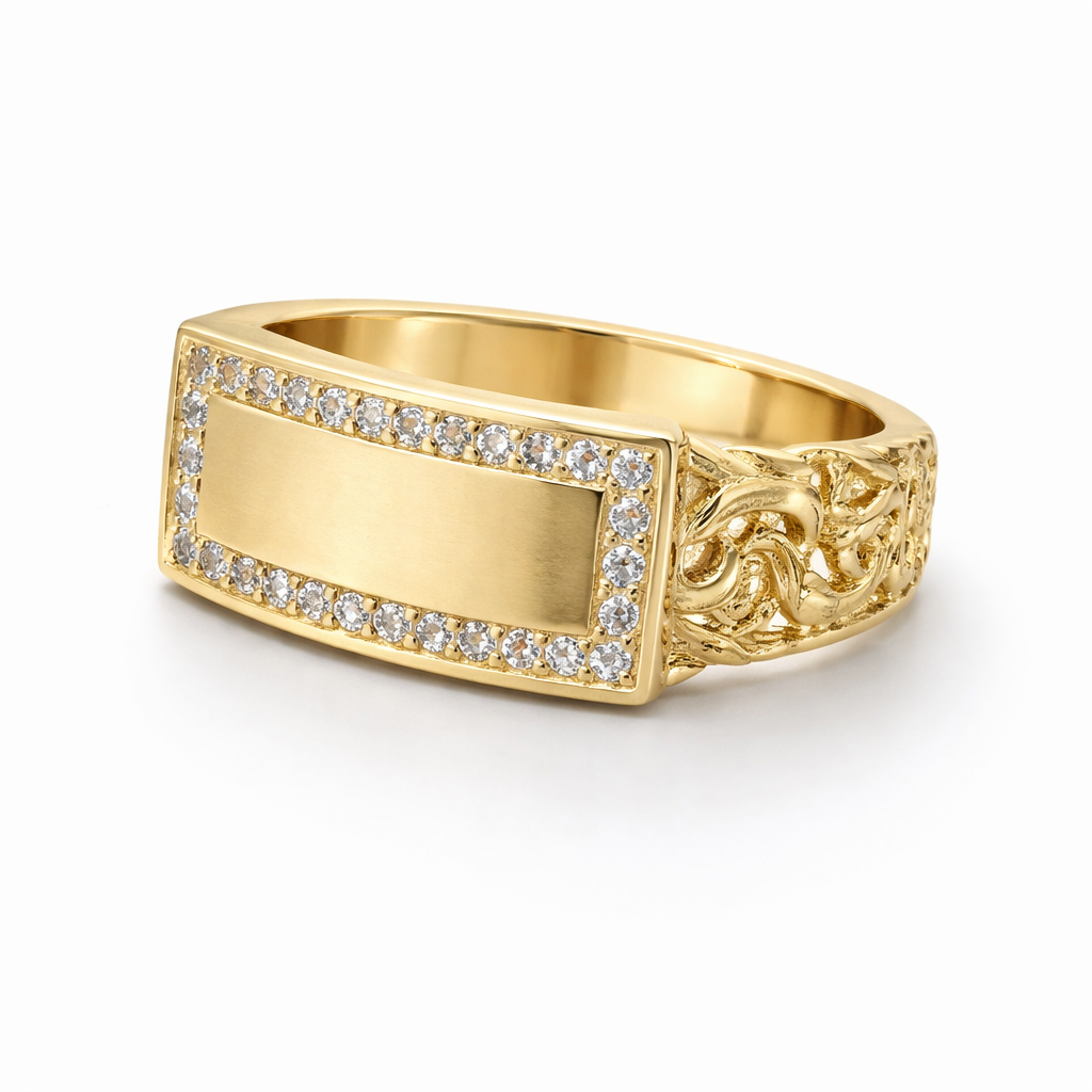 14KT SOLID CHINO LINK STYLE WITH PLATE RING  Size 12.5 Weigth 5.8GR