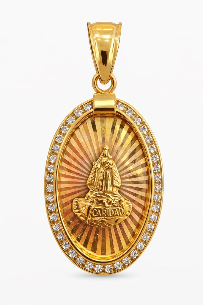 10KT DIAMOND CUT BACKGROUND TWO TONE OVAL CARIDAD PENDANT Weigth 1.6GR