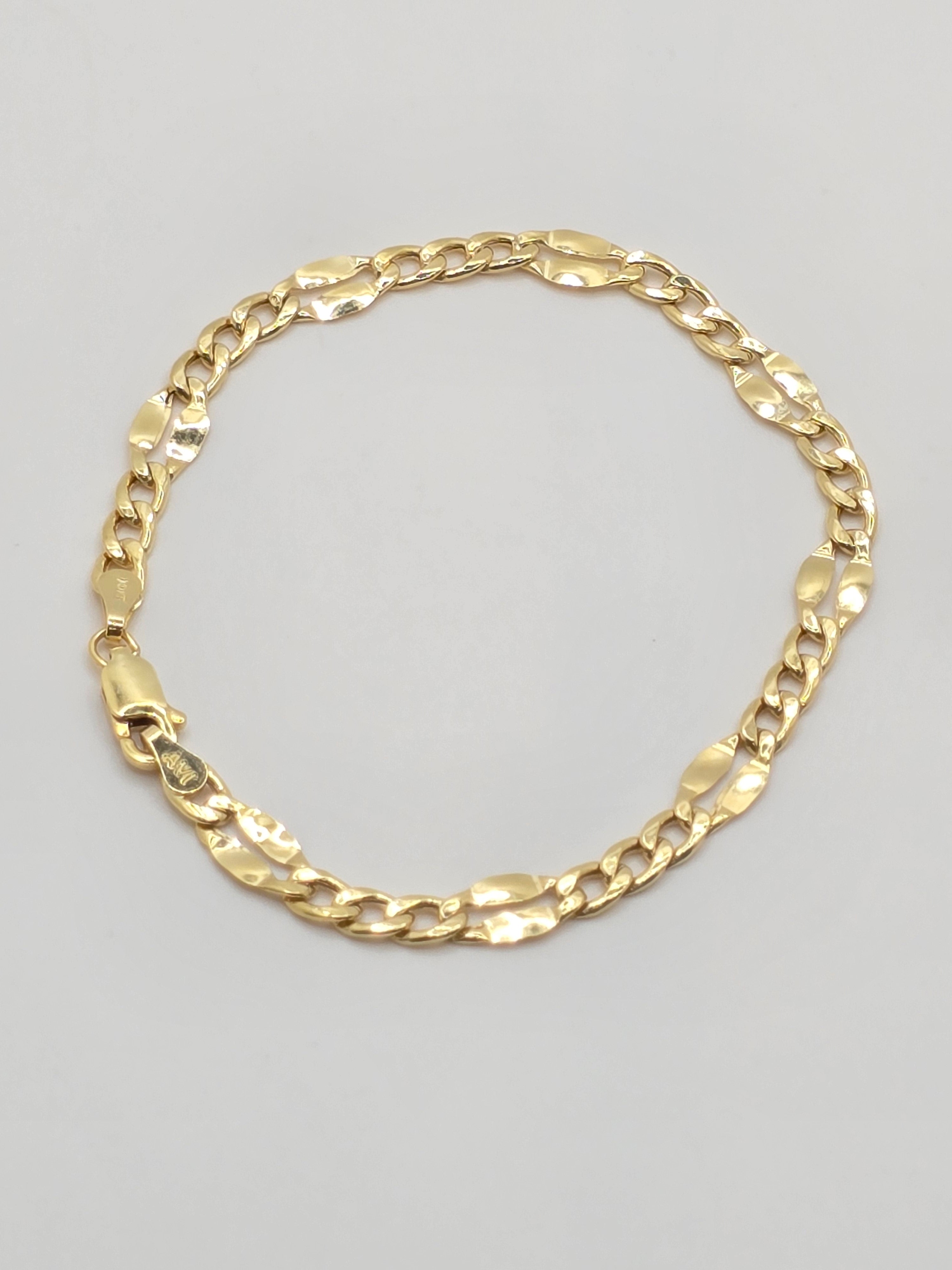 10KT CUBAN FIGARO RIVET BRACELET Size 7INCH 4MM Weight 1.9GR