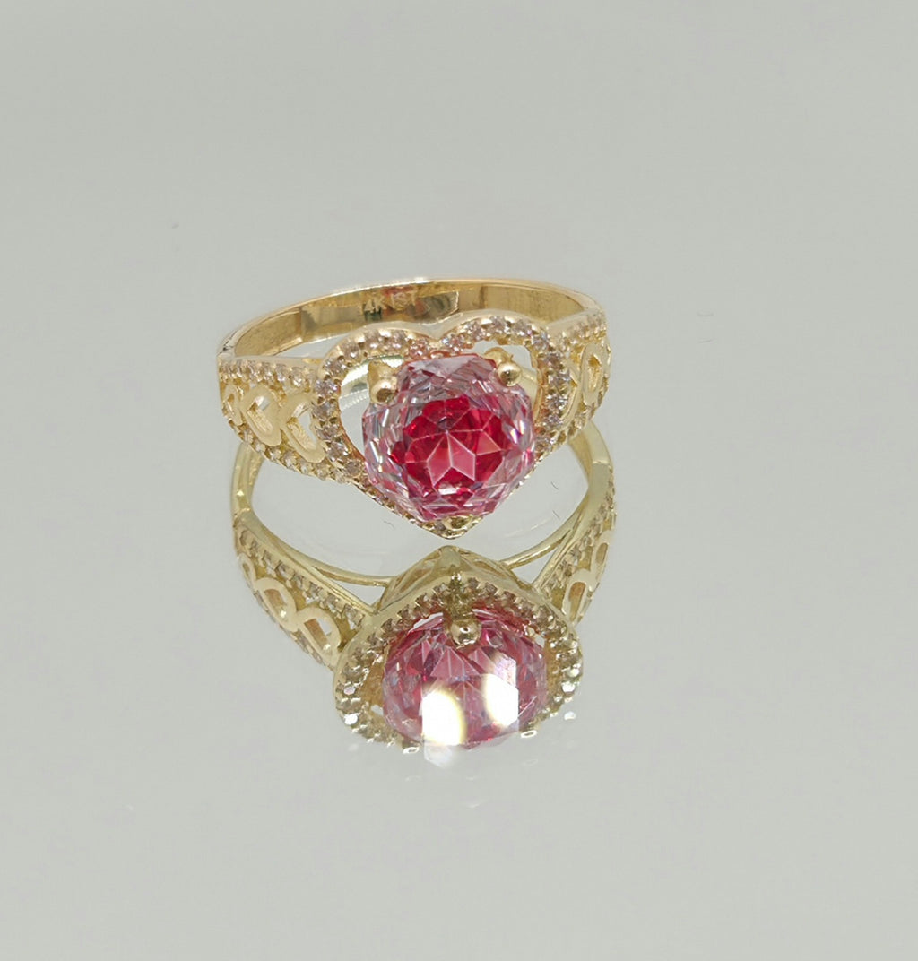 14KT ELEGANT HERAT RING WITH PINK STONE Size 7 Weight 3.4GR