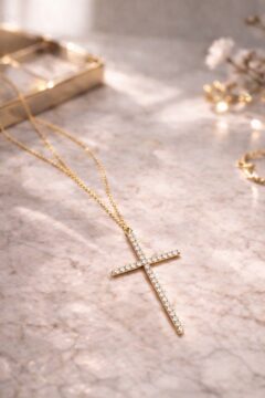 14KT CZ CROSS CHAIN Size 18IN 1MM Weigth 2.5GRS