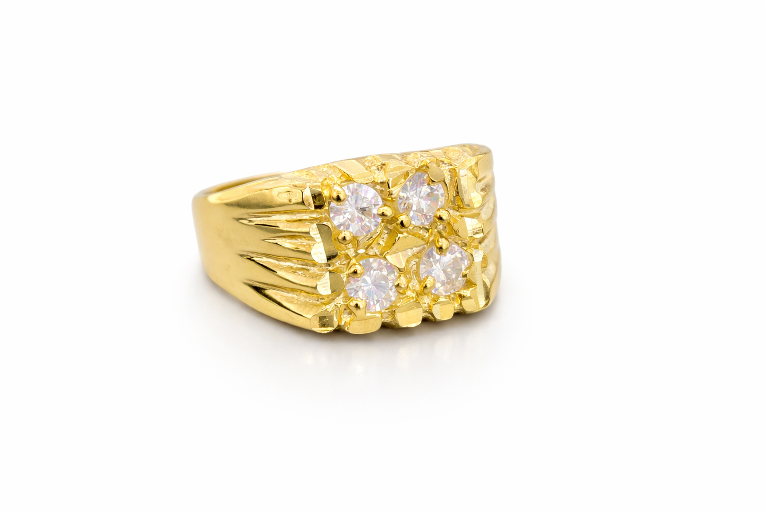 10KT 4 STONES NUGGET RING Size 11 Weigth 5.20GRS