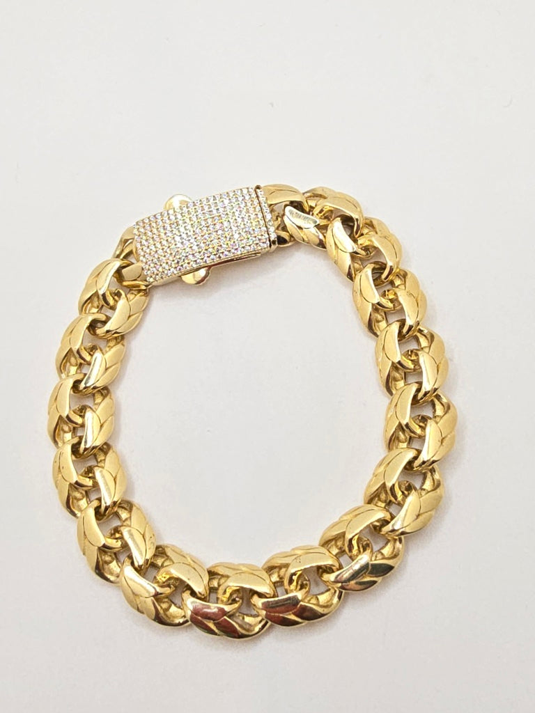 10KT CHINO LINK BRACELET WITH ZIRCONIA CLOSURE Size 8.5INCH 12.5MM Weight 24.6GR