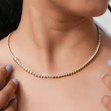 925 14KT GOLD PLATED 11CTW MOISSANITE TENNIS CHAIN Size 18INCH 3MM