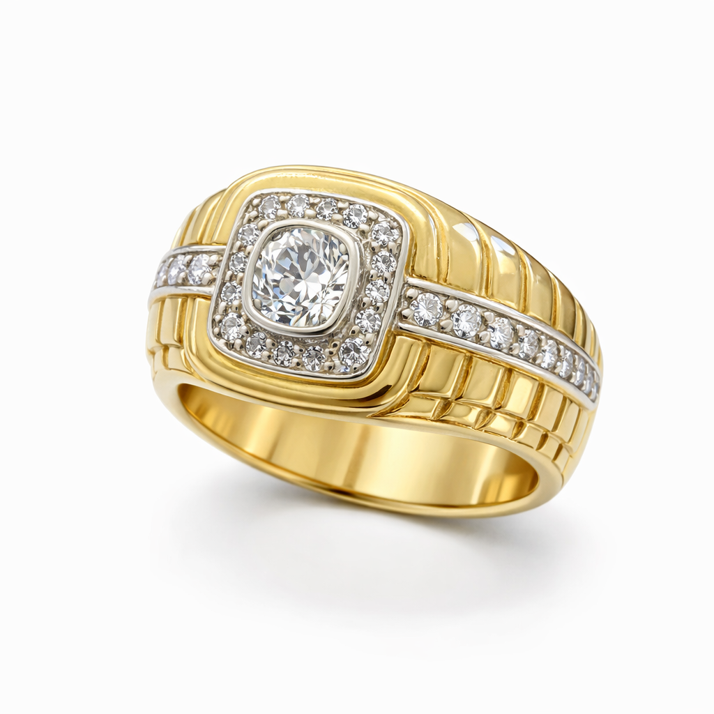 14KT ELEGANT CZ TWO TONE RING Size 11 Weigth 7GR