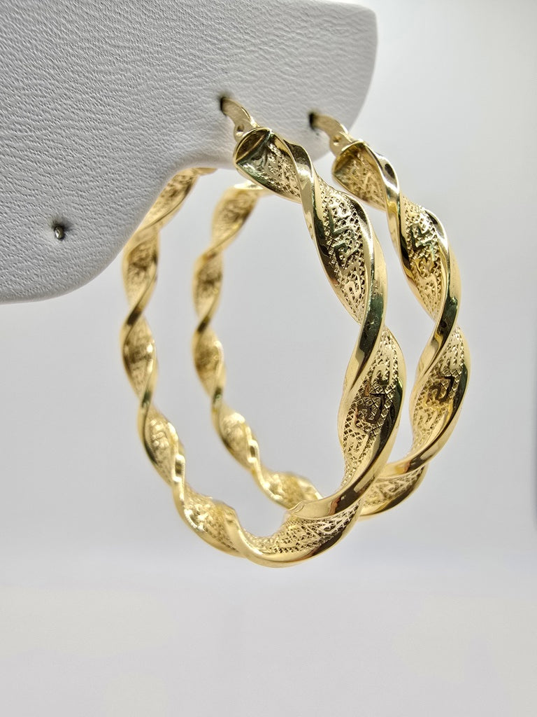 10KT GREEK DESING CROOKED HOOPS EARRINGS Size 5 5.5MM Weight 5.4GR