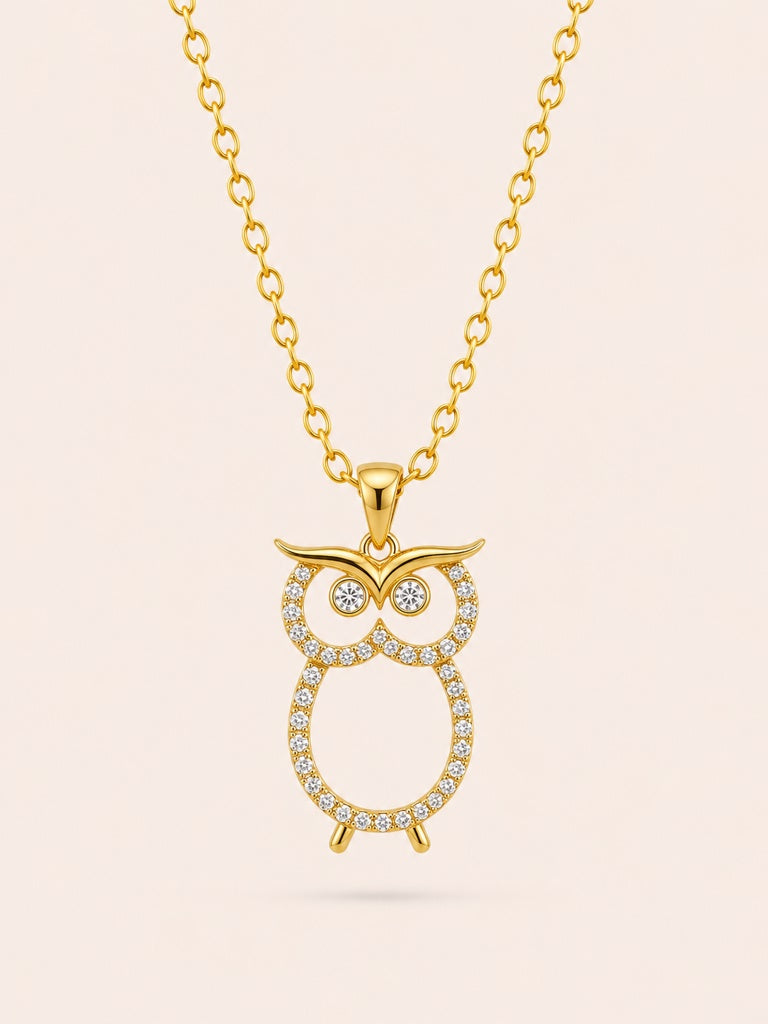 10K CZ BORDER OWL PENDANT Size MEDIUM