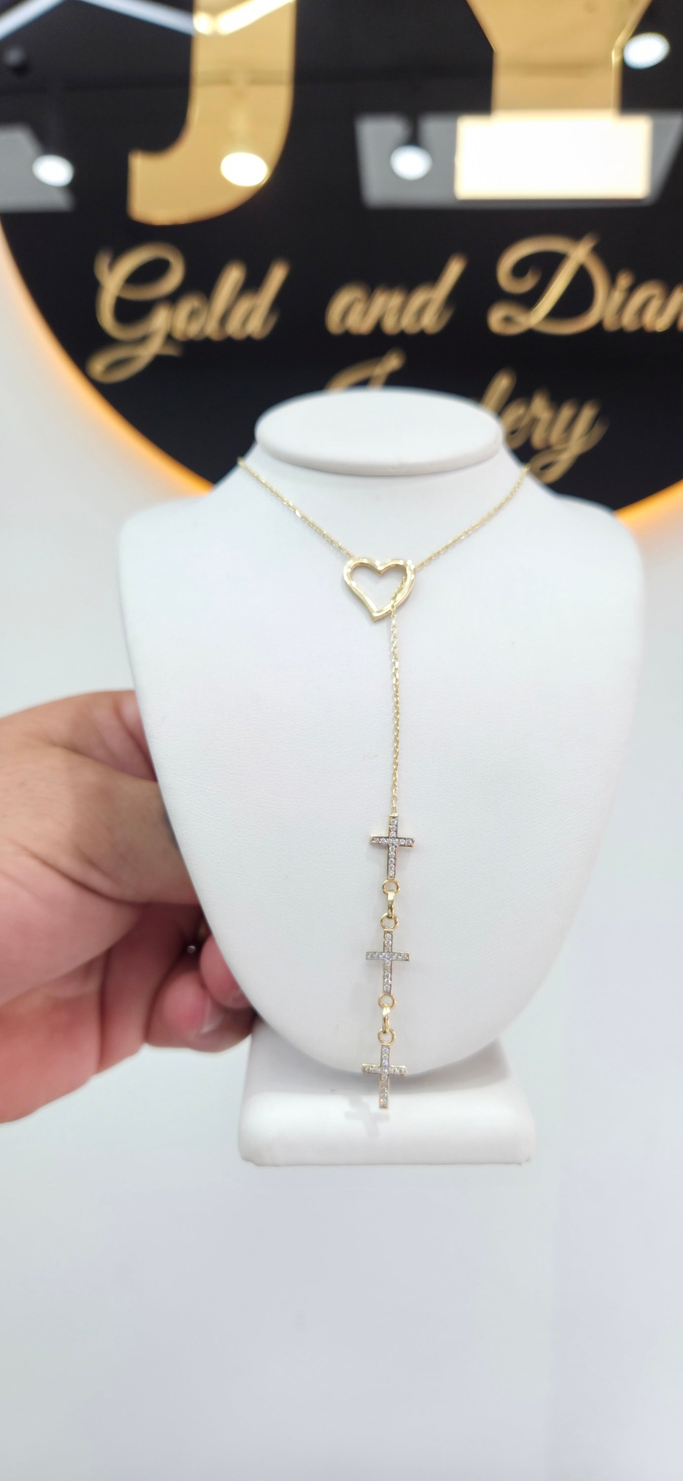 14KT DELICATE HEART AND CROSS CZ DETAIL CHAIN  Size 24INCH Weight 4.2GR